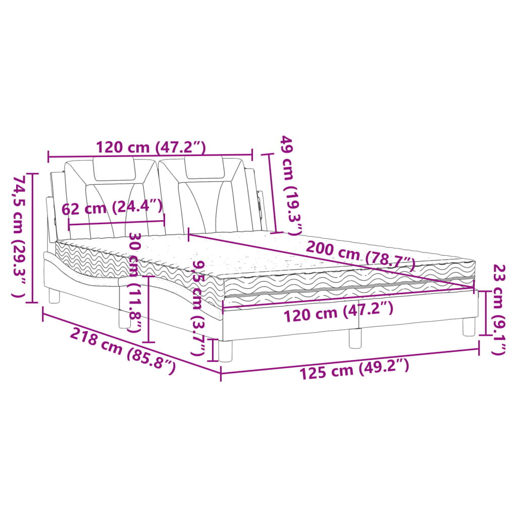 vidaXL Κρεβάτι Viana με Στρώμα Μαύρο 120 x 200 εκ. Συνθετικό Δέρμα