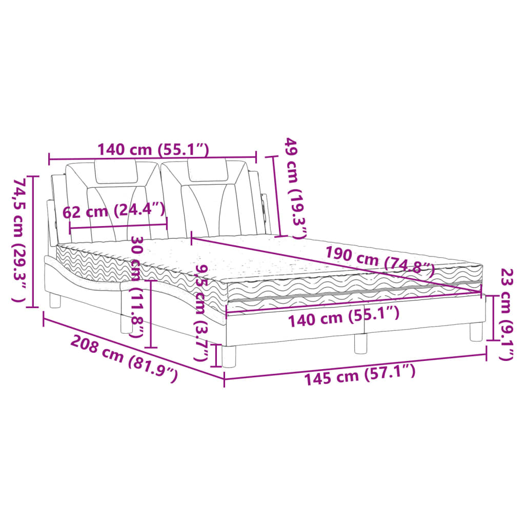 vidaXL Κρεβάτι Viana με Στρώμα Λευκό 140x190εκ.από Συνθετικό Δέρμα