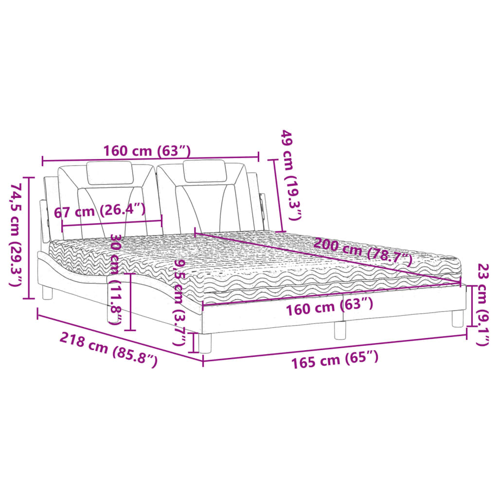 vidaXL Κρεβάτι Viana με Στρώμα Γκρι 160x200 εκ. από Συνθετικό Δέρμα
