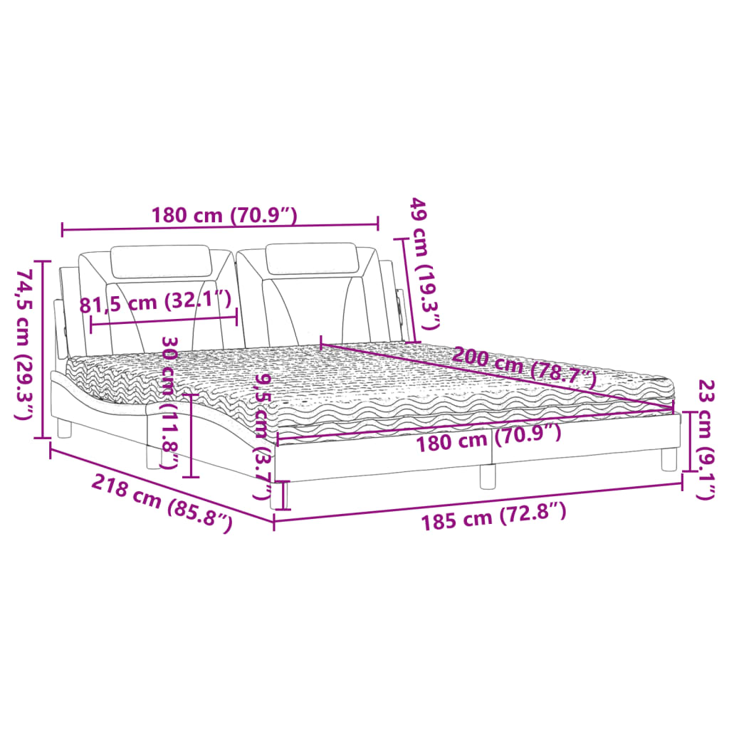 vidaXL Κρεβάτι Viana με Στρώμα Μαύρο 180x200 εκ. από Συνθετικό δέρμα