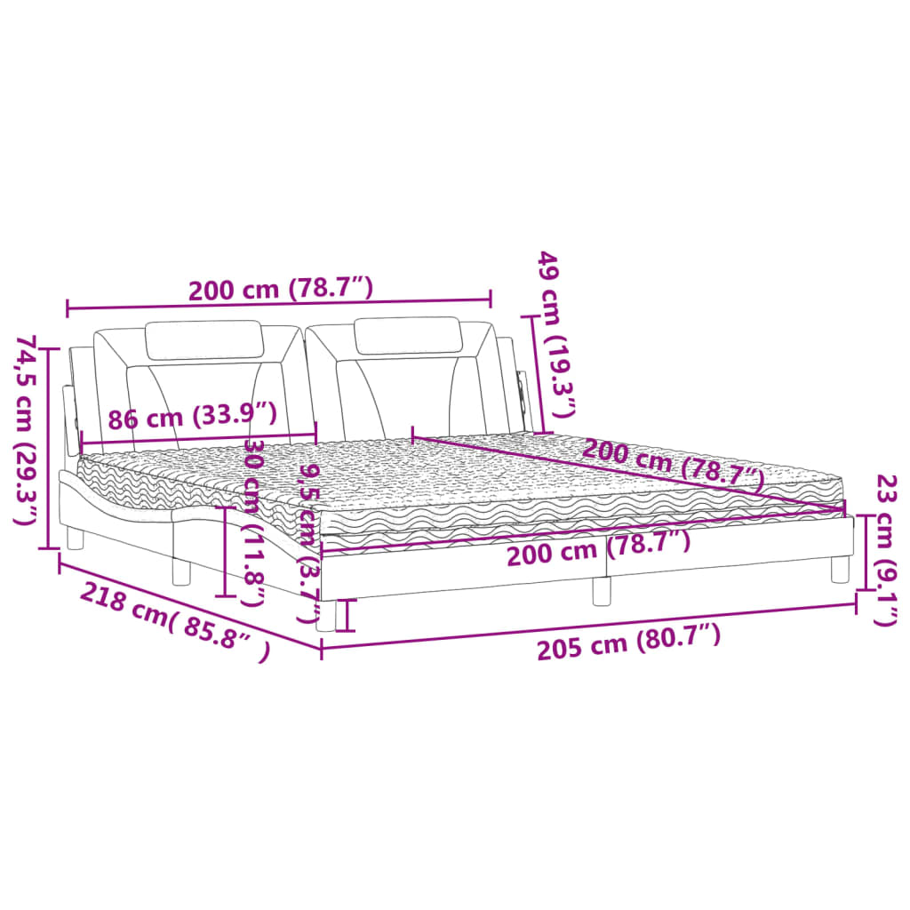 vidaXL Κρεβάτι Viana με Στρώμα Μαύρο 200x200 εκ. Συνθετικό Δέρμα