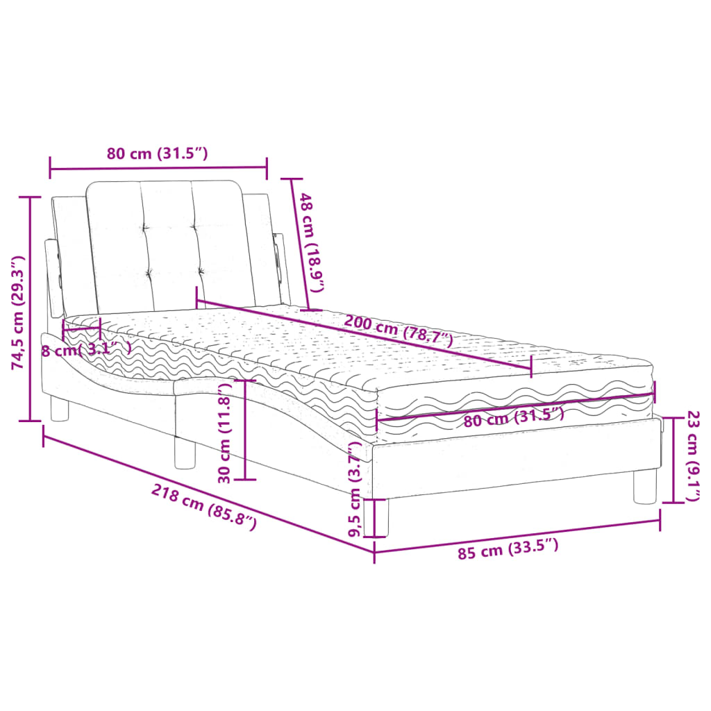 vidaXL Σκελετός Κρεβατιού Χωρίς Στρώμα Zadar Καφέ 80 x 200 εκ. Συνθετικό Δέρμα