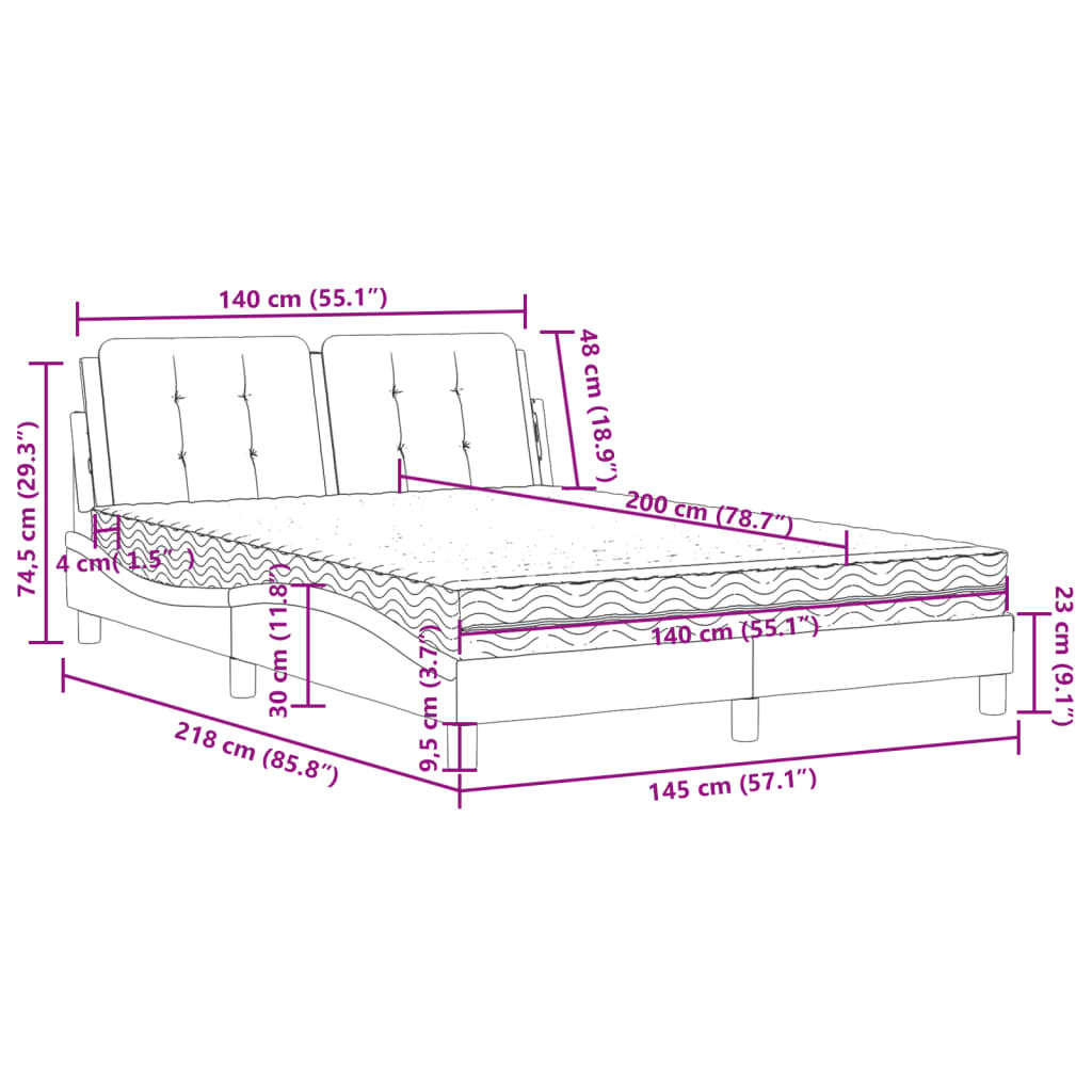 vidaXL Κρεβάτι με Στρώμα Zadar Γκρι 140x200εκ. από Συνθετικό Δέρμα