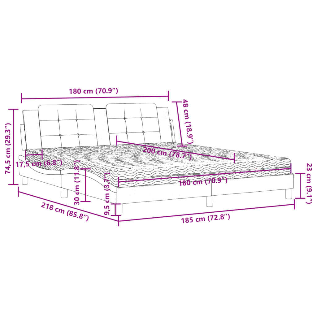 vidaXL Κρεβάτι με Στρώμα Zadar Γκρι 180x200 εκ. Συνθετικό Δέρμα