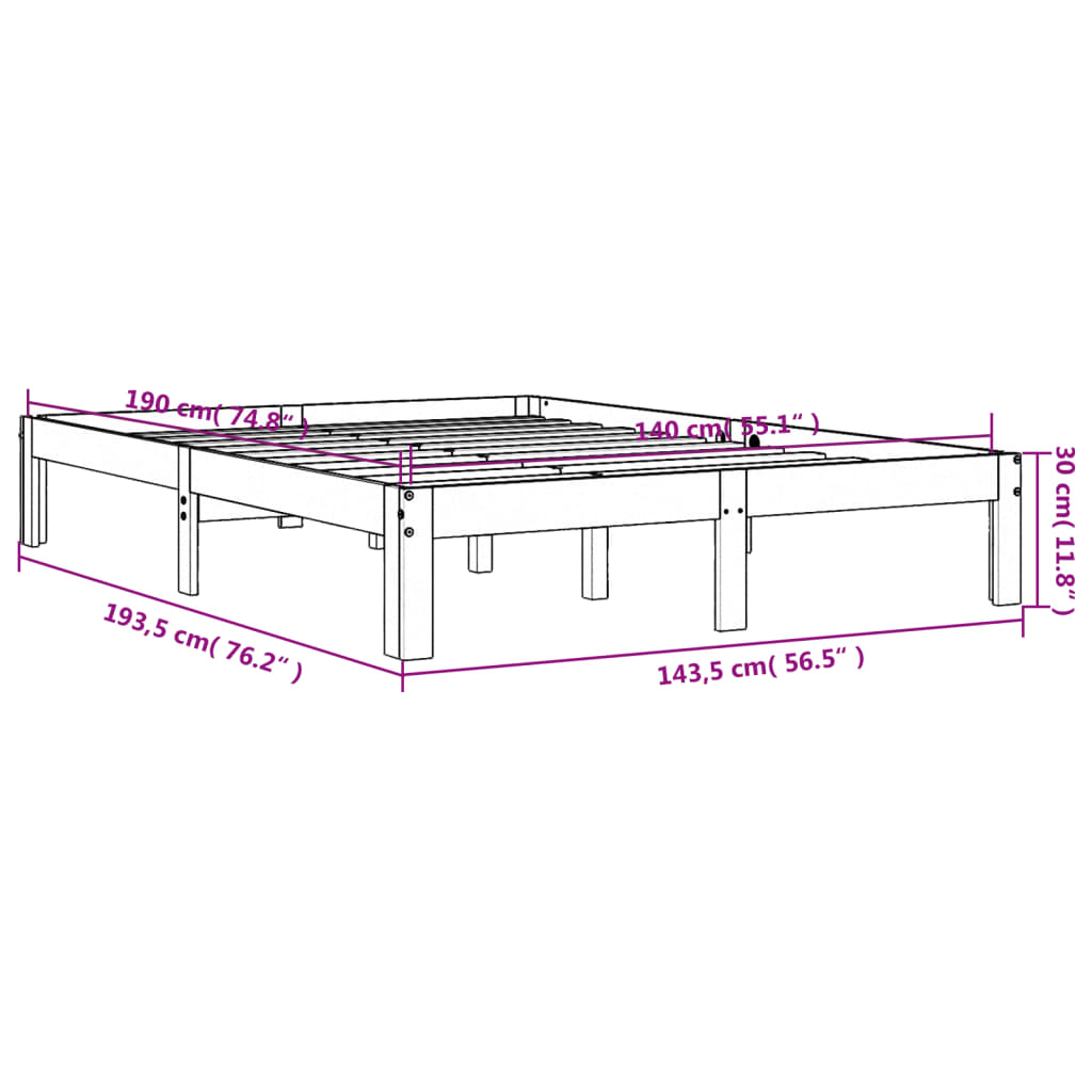 vidaXL Σκελετός Κρεβατιού Χωρίς Στρώμα Καφέ 140x190 Μασίφ Ξύλο Πεύκου