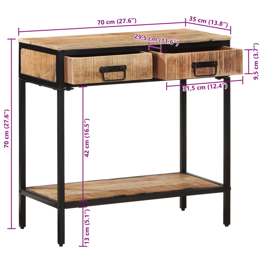 vidaXL Τραπέζι Κονσόλα 70x35x70 εκ. από Μασίφ Ακατέργαστο Ξύλο Μάνγκο