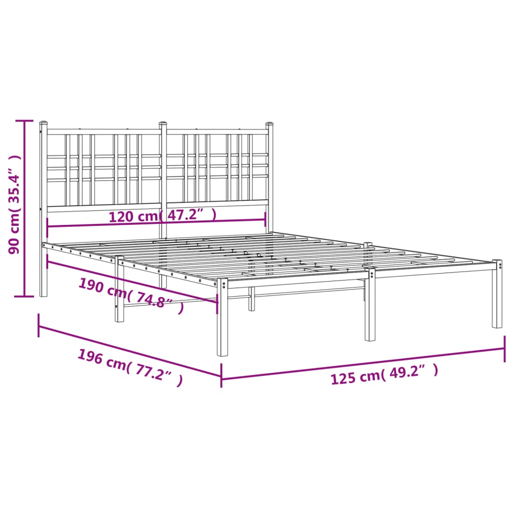 vidaXL Πλαίσιο Κρεβατιού με Κεφαλάρι Λευκό 120x190 εκ. Μεταλλικό