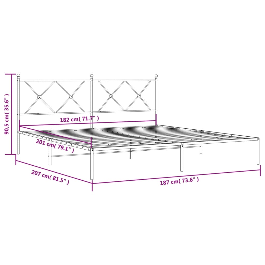 vidaXL Πλαίσιο Κρεβατιού με Κεφαλάρι Λευκό 180x200 εκ. Μεταλλικό
