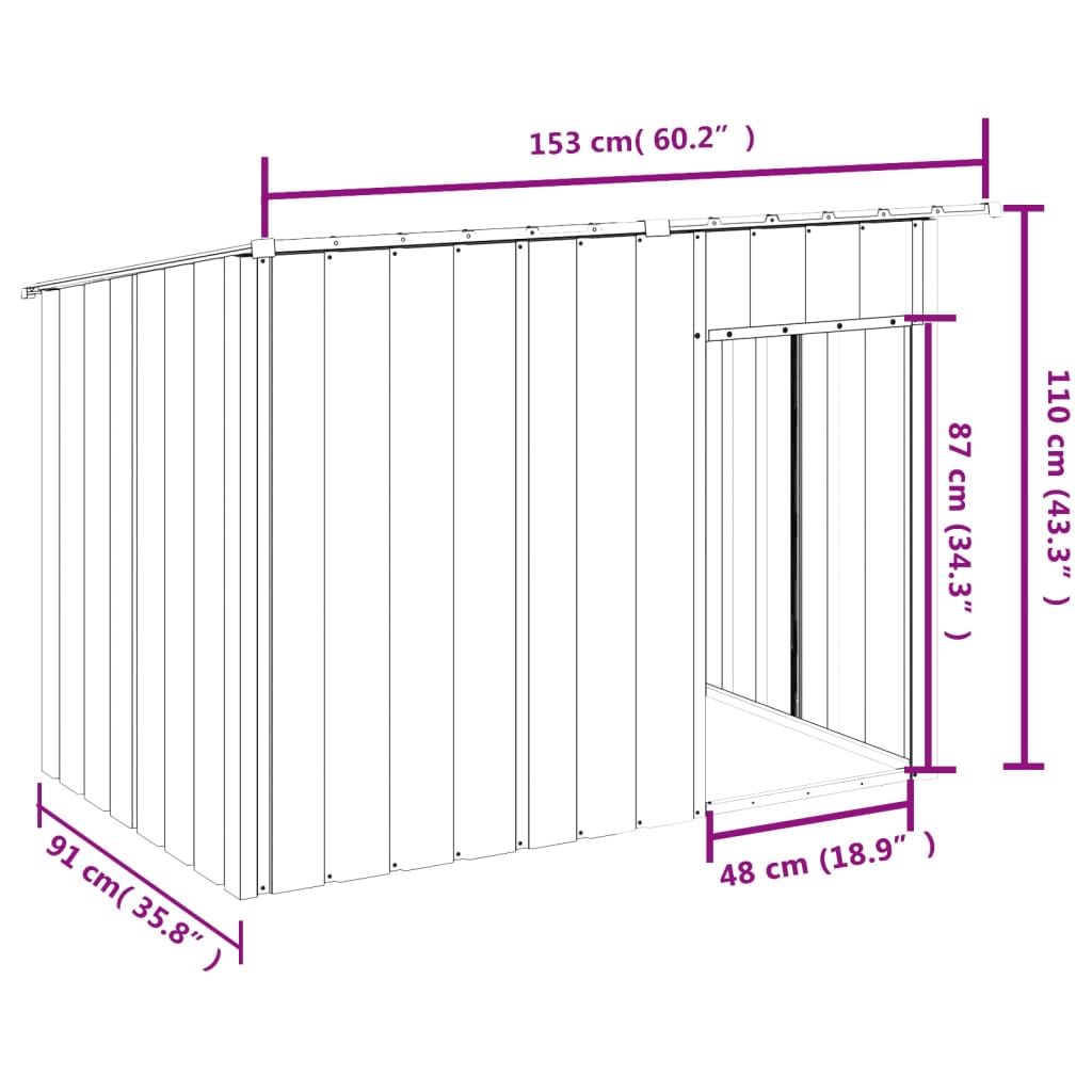 vidaXL Σπιτάκι Σκύλου με Οροφή Ανθρακί 153x91x110 εκ Γαλβαν. Χάλυβας