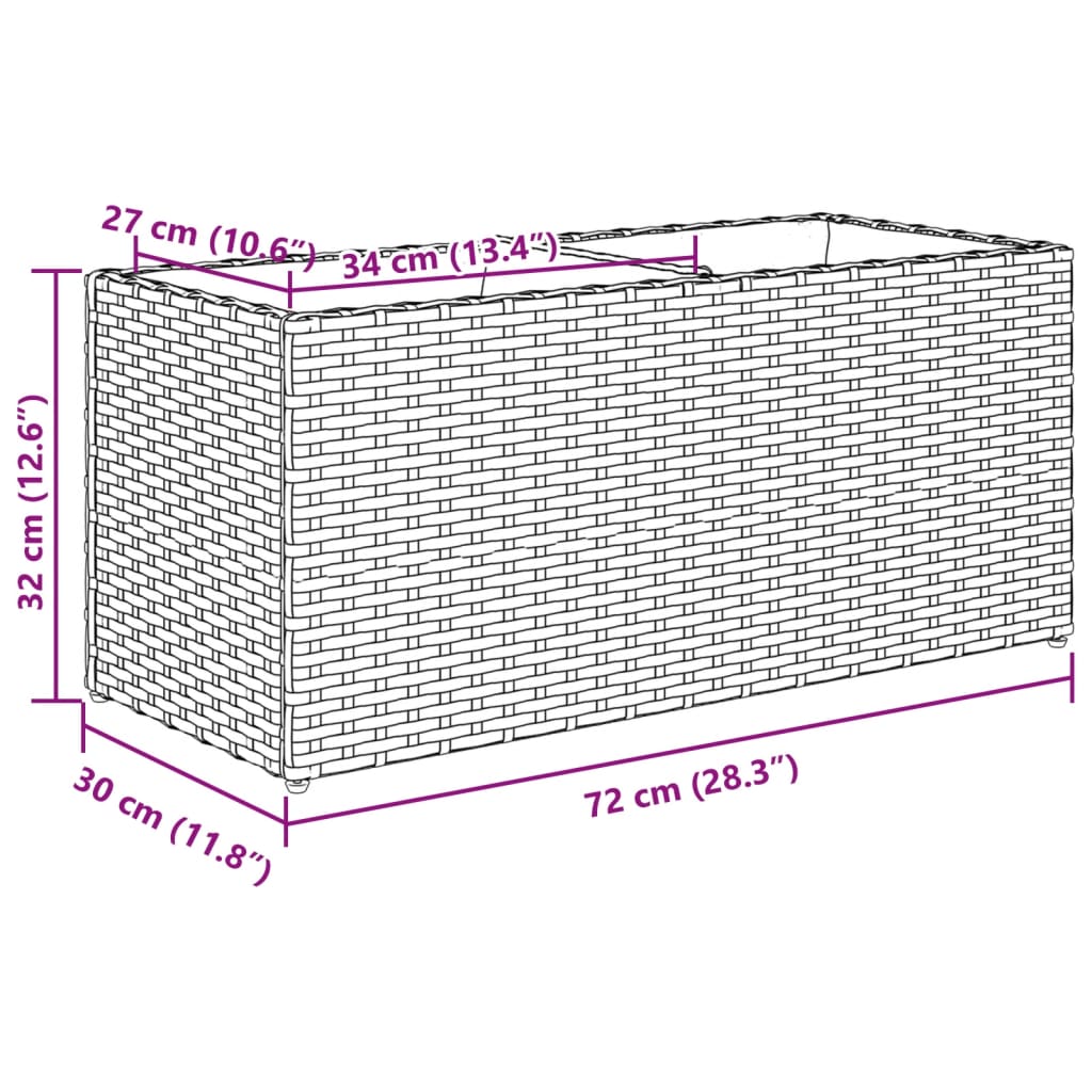 vidaXL Ζαρντινιέρα Κήπου Γκρι 72x30x32 εκ. Συνθ. Ρατάν με 2 Γλάστρες
