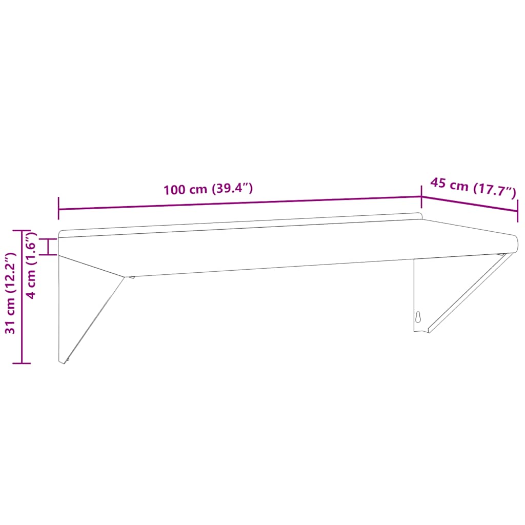 vidaXL Ράφι Τοίχου Ασημί 100x45x31 εκ. Ανοξείδωτο Ατσάλι