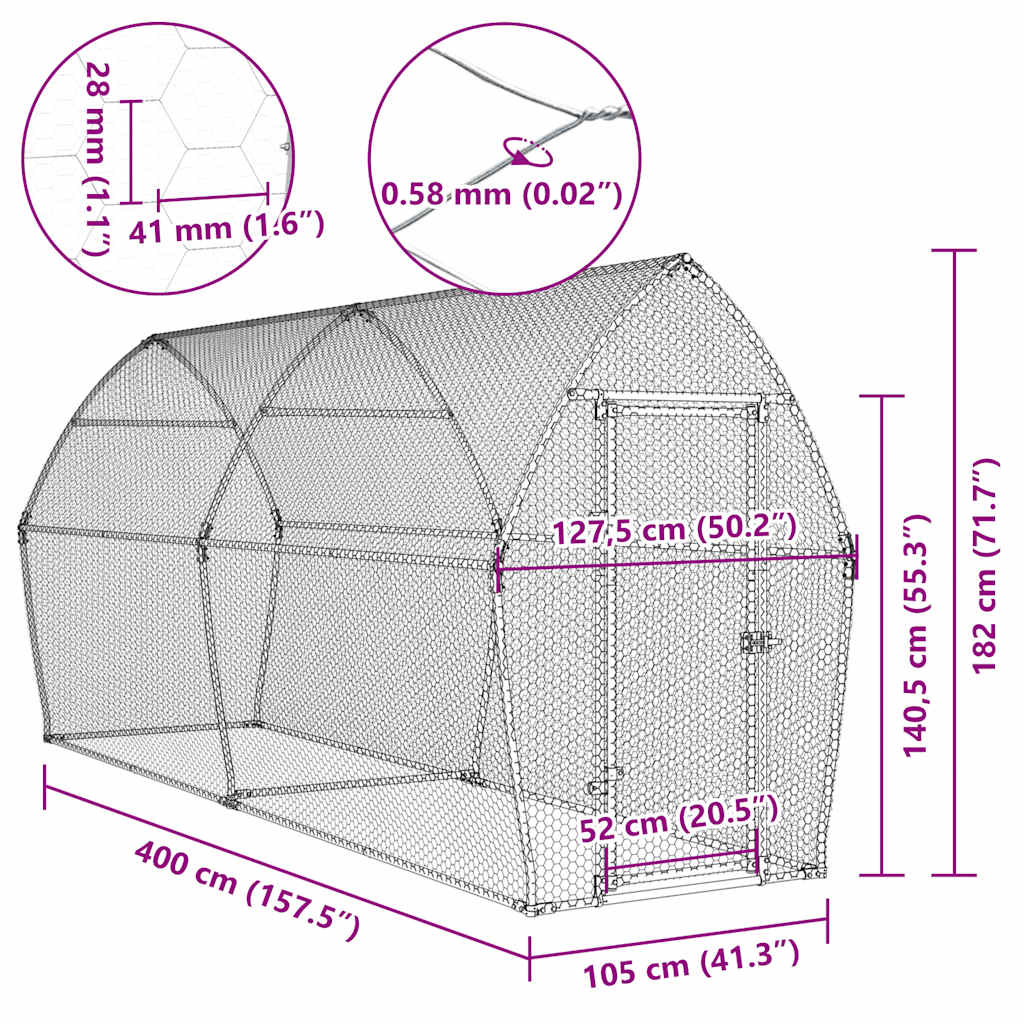 vidaXL Κοτέτσι - Κλουβί Ασημί 400x105x182 εκ. από Γαλβανισμένο Χάλυβα