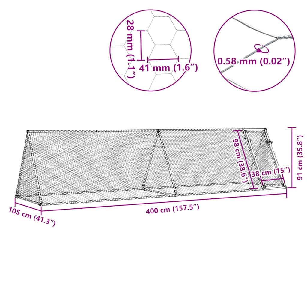 vidaXL Κοτέτσι - Κλουβί Ασημί 400x105x91 εκ. από Γαλβανισμένο Χάλυβα