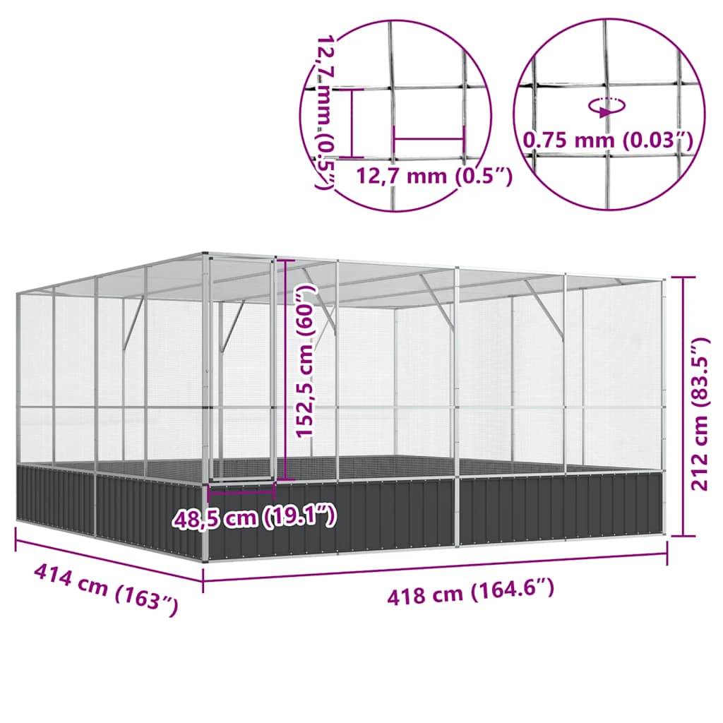 vidaXL Κλουβί Ασημένιο 418x414x212 εκ. Ατσάλινο