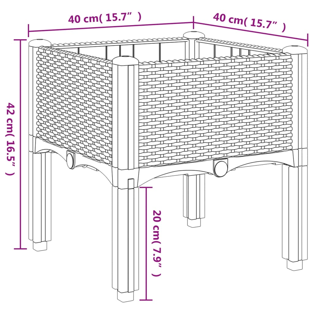vidaXL Ζαρντινιέρα Κήπου με Πόδια Καφέ 40x40x42 εκ. Πολυπροπυλένιο
