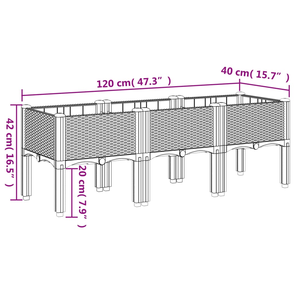 vidaXL Ζαρντινιέρα Κήπου με Πόδια Μαύρη 120x40x42 εκ. Πολυπροπυλένιο