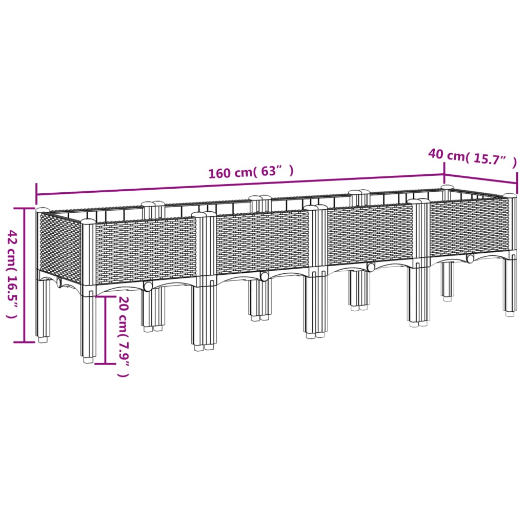 vidaXL Ζαρντινιέρα Κήπου με Πόδια Μαύρη 160x40x42 εκ. Πολυπροπυλένιο