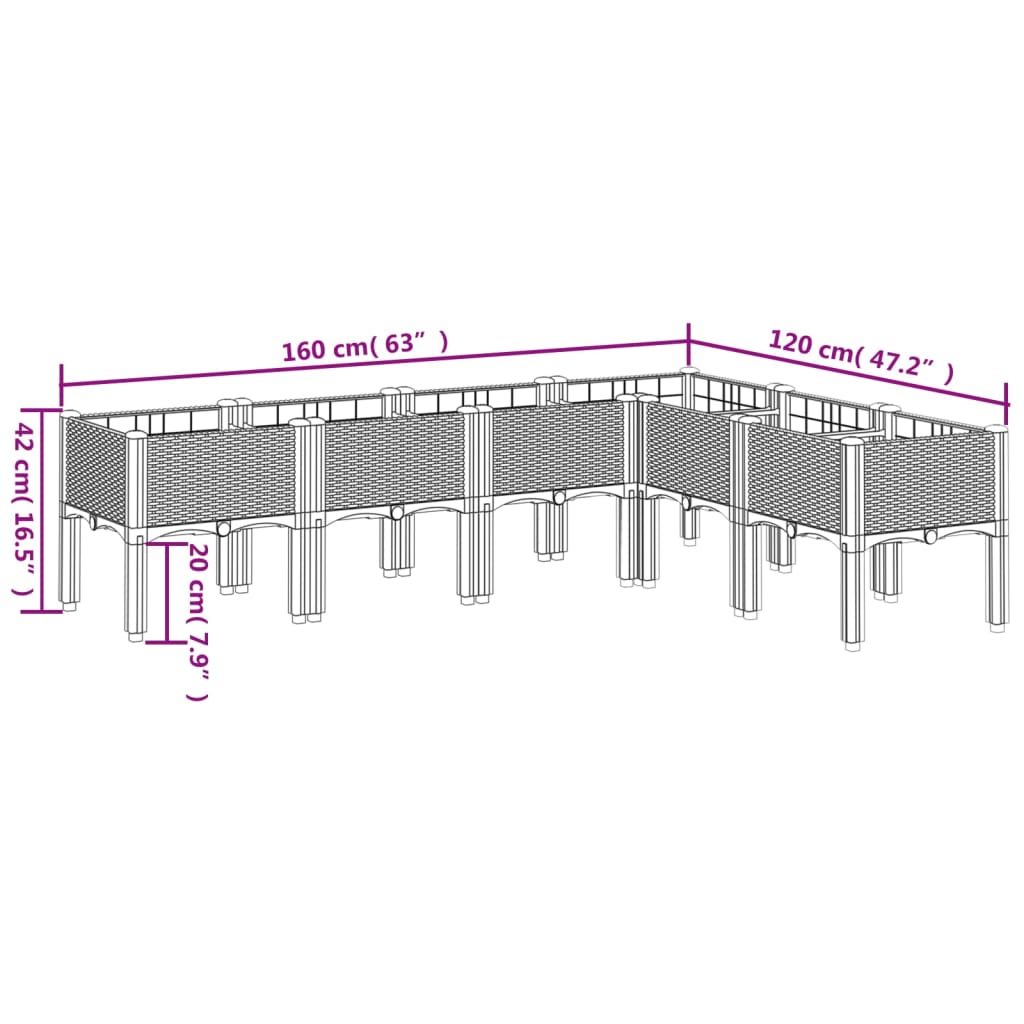 vidaXL Ζαρντινιέρα Κήπου με Πόδια Μαύρη 160x120x42 εκ. Πολυπροπυλένιο