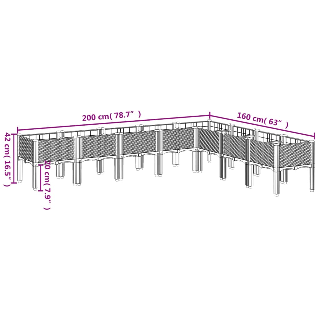 vidaXL Ζαρντινιέρα Κήπου με Πόδια Λευκή 200x160x42 εκ. Πολυπροπυλένιο