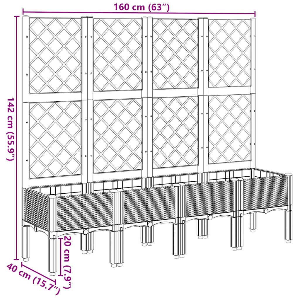 vidaXL Ζαρντινιέρα Κήπου με Καφασωτό Λευκή 160x40x142 εκ. Πολυπροπ.