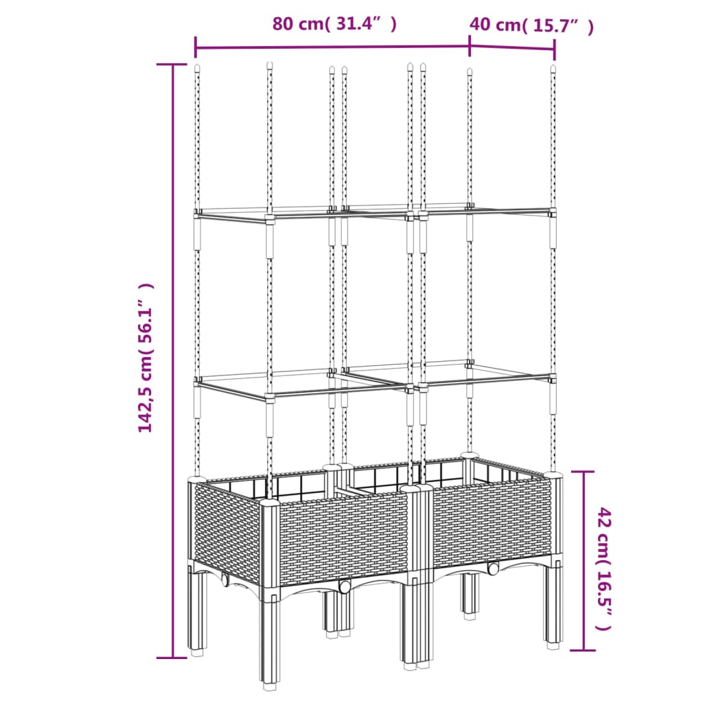 vidaXL Ζαρντινιέρα Κήπου με Καφασωτό Καφέ 80 x 40 x 142,5 εκ. από PP