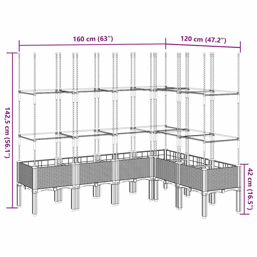 vidaXL Ζαρντινιέρα Κήπου με Καφασωτό Καφέ 160 x 120 x 142,5 εκ. από PP