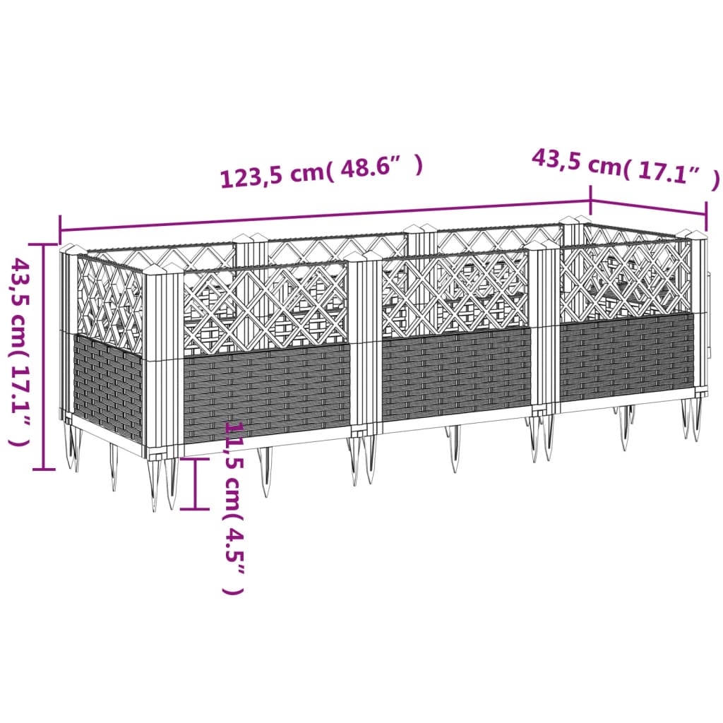 vidaXL Ζαρντινιέρα με Πασσάλους Λευκή 123,5x43,5x43,5εκ Πολυπροπυλένιο