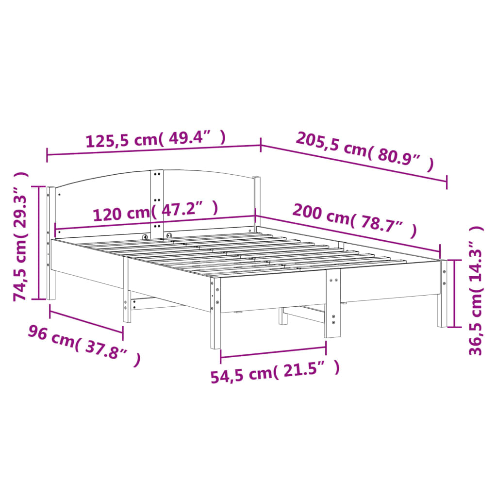 vidaXL Σκελετός Κρεβ. Χωρίς Στρώμα Λευκό 120x200 εκ Μασίφ Πεύκο