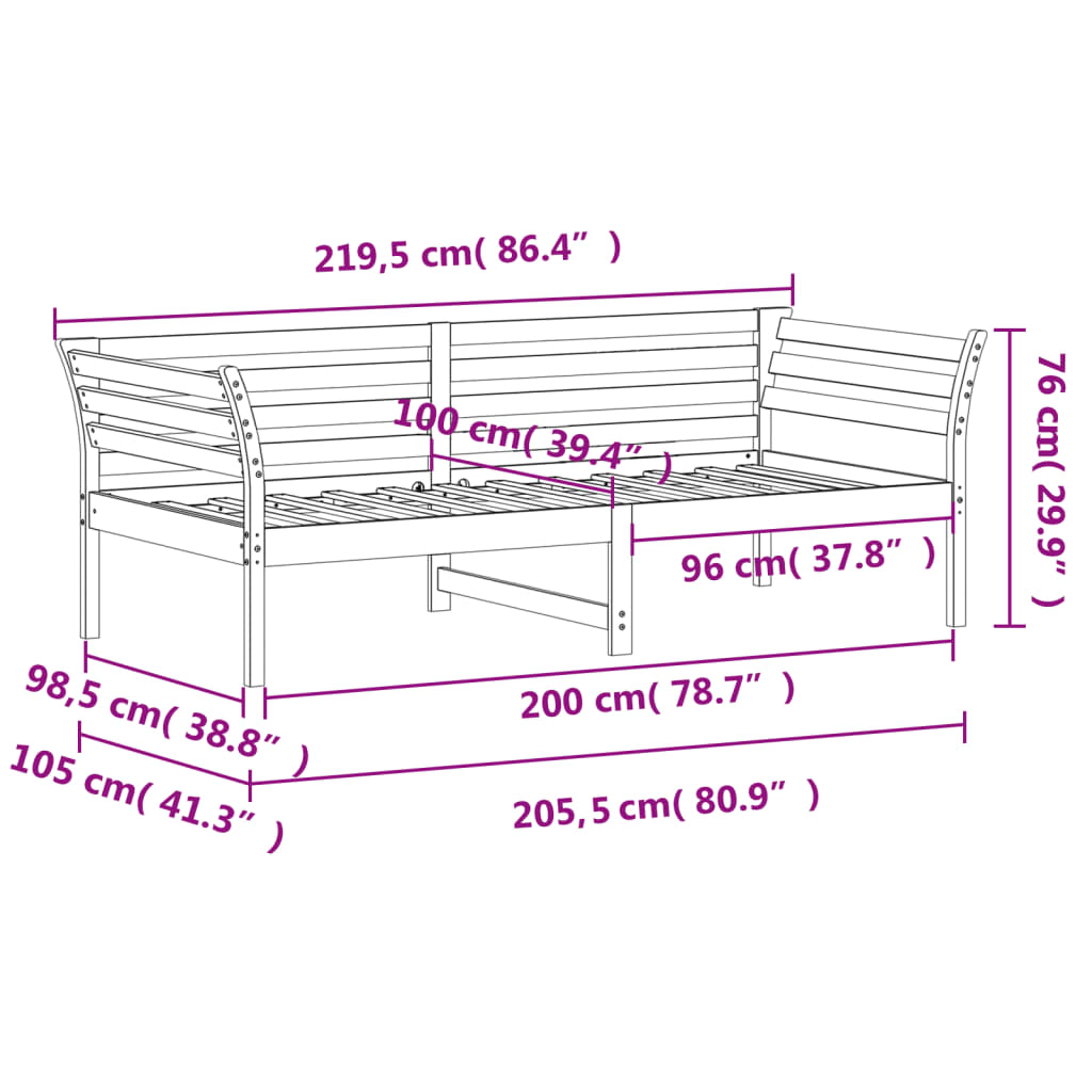vidaXL Κρεβάτι ημέρας χωρίς στρώμα Λευκό 100x200 cm Στερεό ξύλο πεύκο