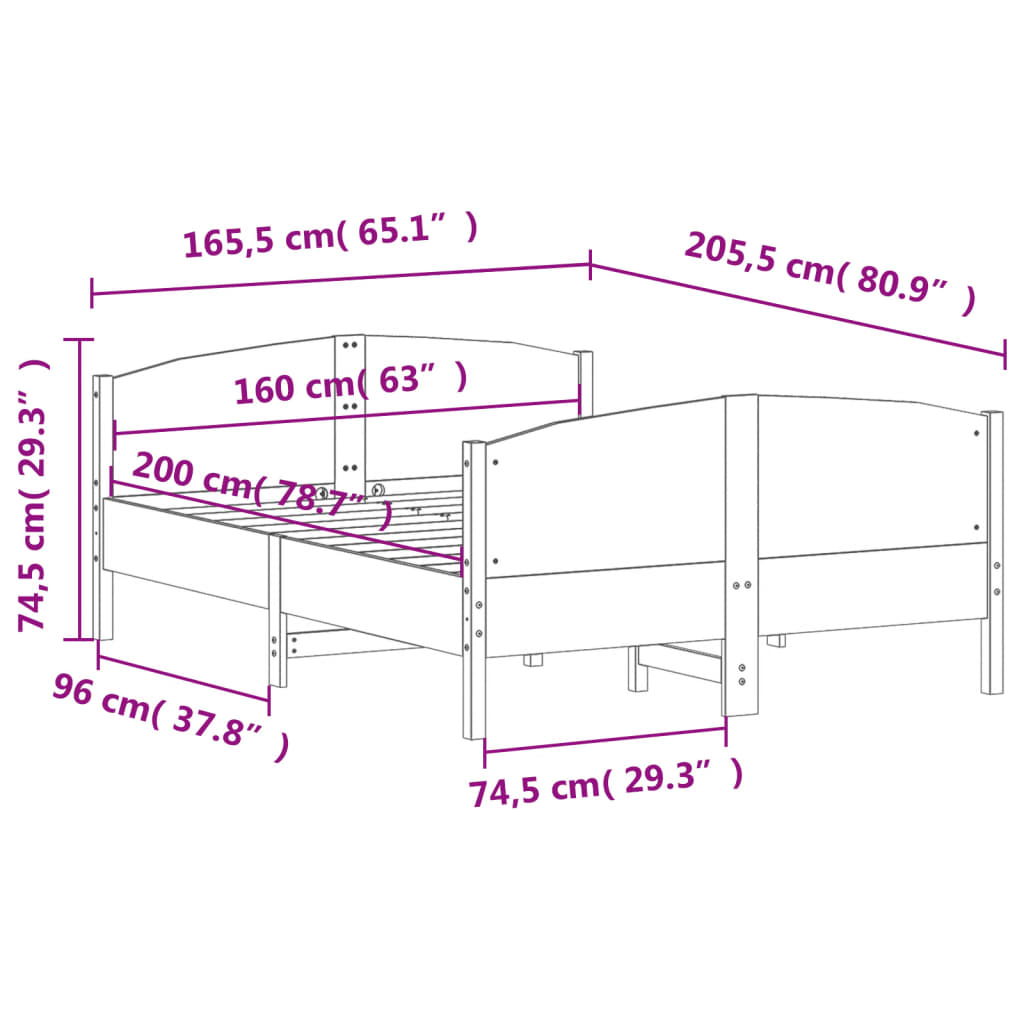 vidaXL Σκελετός Κρεβ. Χωρίς Στρώμα Λευκό 160x200 εκ Μασίφ Πεύκο