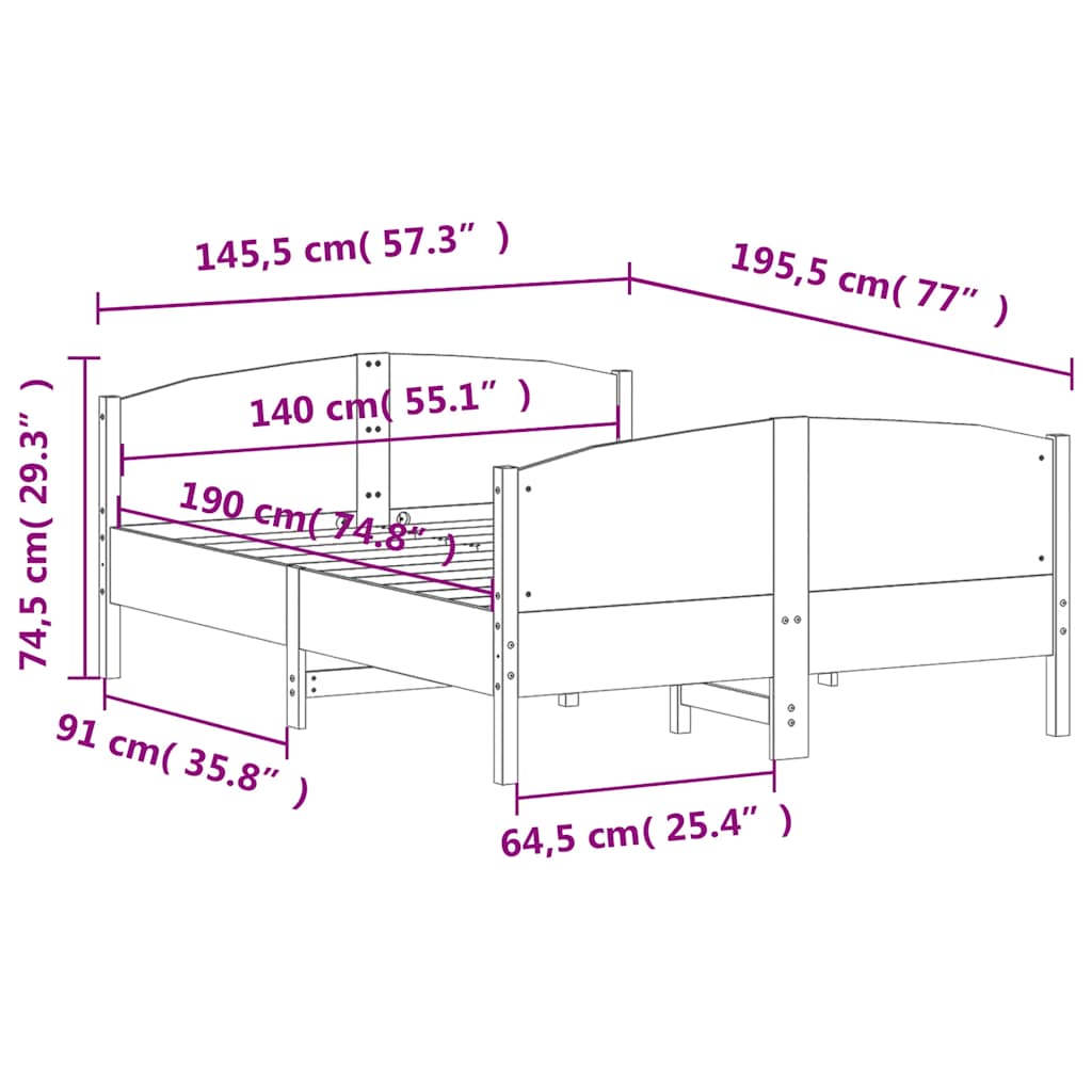 vidaXL Σκελετός Κρεβατιού Χωρίς Στρώμα Καφέ 140x190 Μασίφ Ξύλο Πεύκου