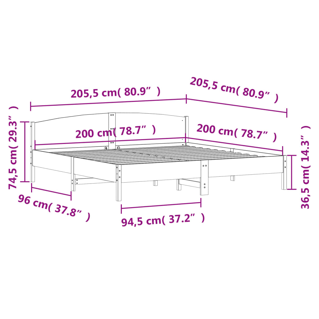 vidaXL Σκελετός Κρεβ. Χωρίς Στρώμα Καφέ Κεριού 200x200 εκ Μασίφ Πεύκο
