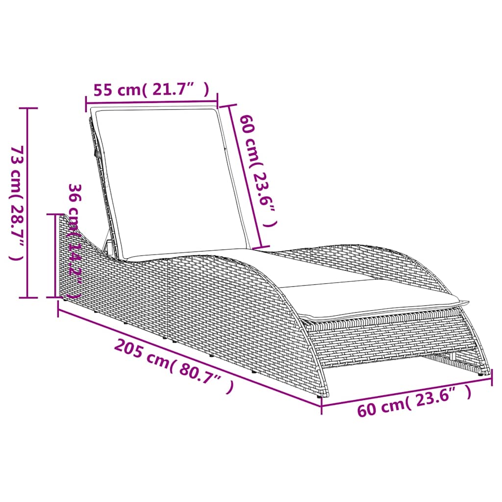 vidaXL Ξαπλώστρα με Μαξιλάρι Μαύρη 60 x 205 x 73 εκ. από Συνθετικό Ρατάν