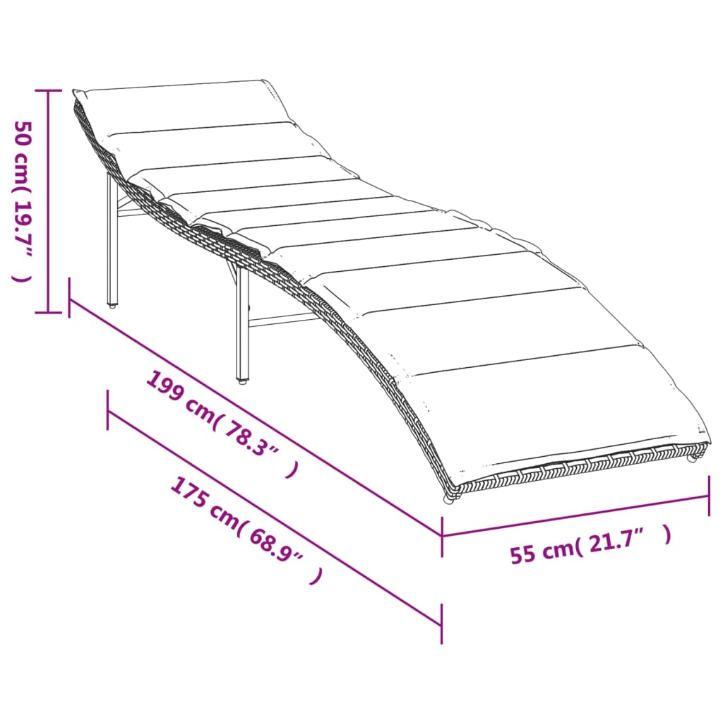 vidaXL Ξαπλώστρα Καφέ 55x199x50 εκ. από Συνθετικό Ρατάν με Μαξιλάρι