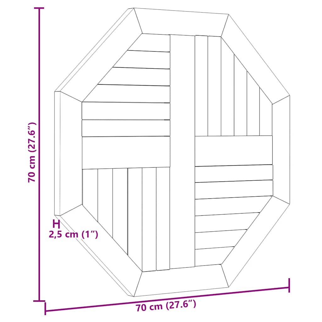 vidaXL Επιφάνεια Τραπεζιού Οκτάγωνη 70x70x2,5 εκ. Μασίφ Ξύλο Teak