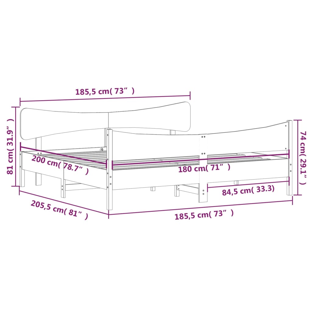 vidaXL Σκελετός Κρεβ. Χωρίς Στρώμα Λευκό 180x200 εκ Μασίφ Πεύκο