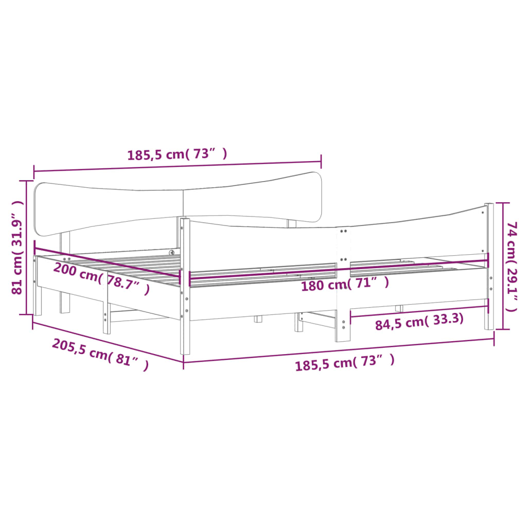 vidaXL Σκελετός Κρεβ. Χωρίς Στρώμα Καφέ Κεριού 180x200 εκ Μασίφ Πεύκο