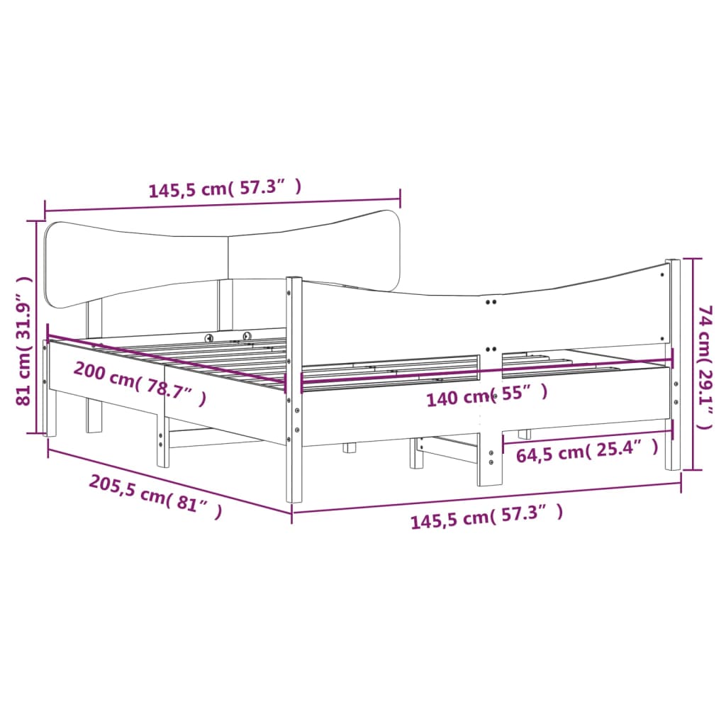 vidaXL Σκελετός Κρεβατιού Χωρίς Στρώμα Καφέ 140x200 Μασίφ Ξύλο Πεύκου
