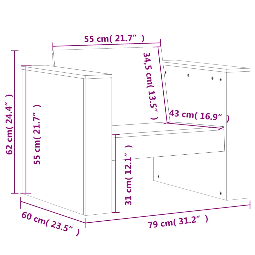 vidaXL Καναπές Κήπου Λευκός 79 x 60 x 62 εκ. από Μασίφ Ξύλο Πεύκου