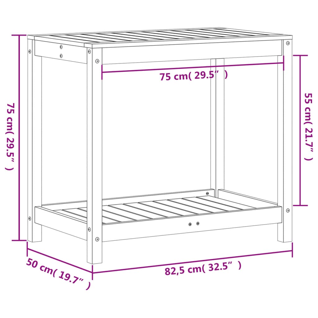 vidaXL Τραπέζι Κηπουρικής με Ράφι 82,5 x 50 x 75 εκ. Μασίφ Ξύλο Πεύκου