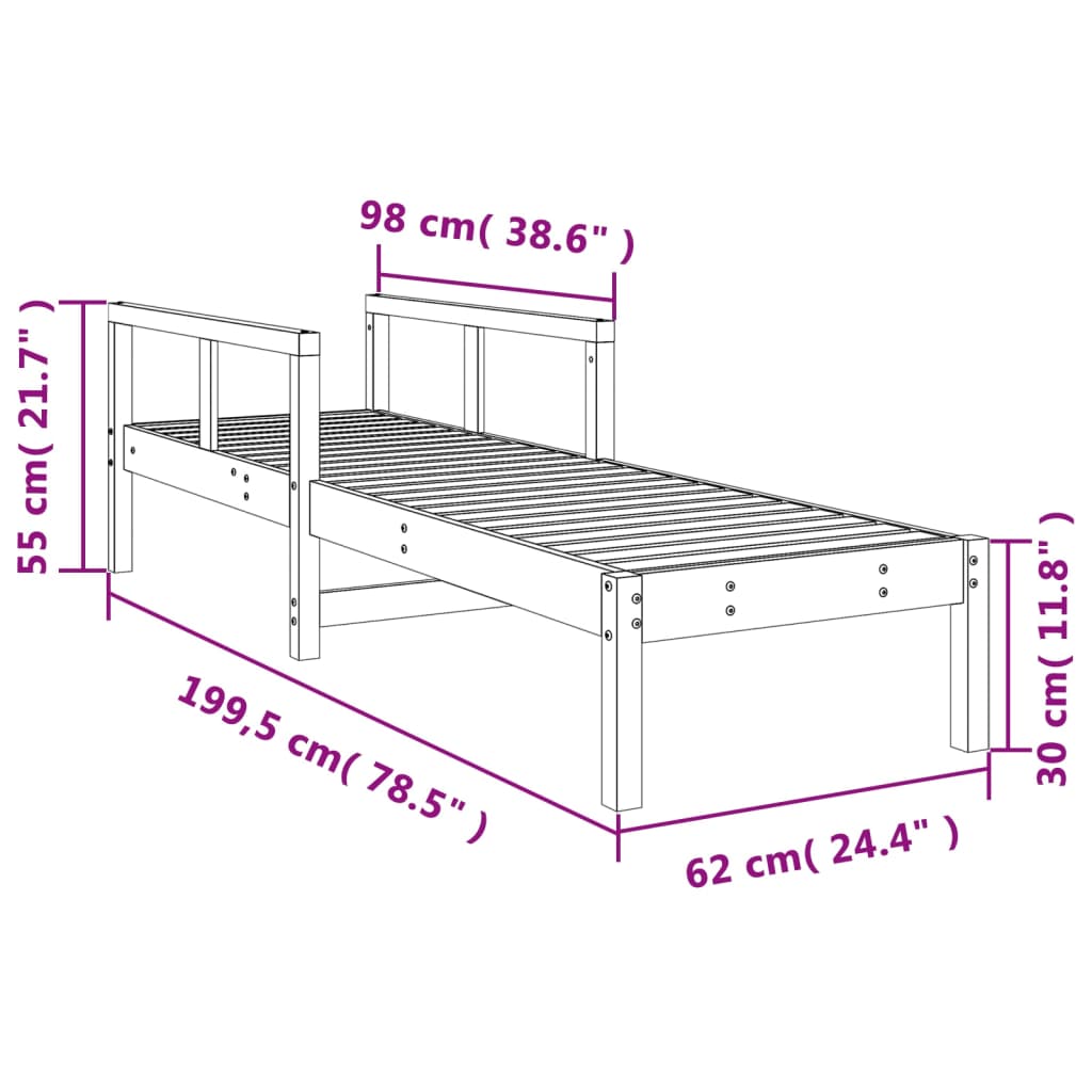 vidaXL Ξαπλώστρα 199,5 x 62 x 55 εκ. από Μασίφ Ξύλο Πεύκου