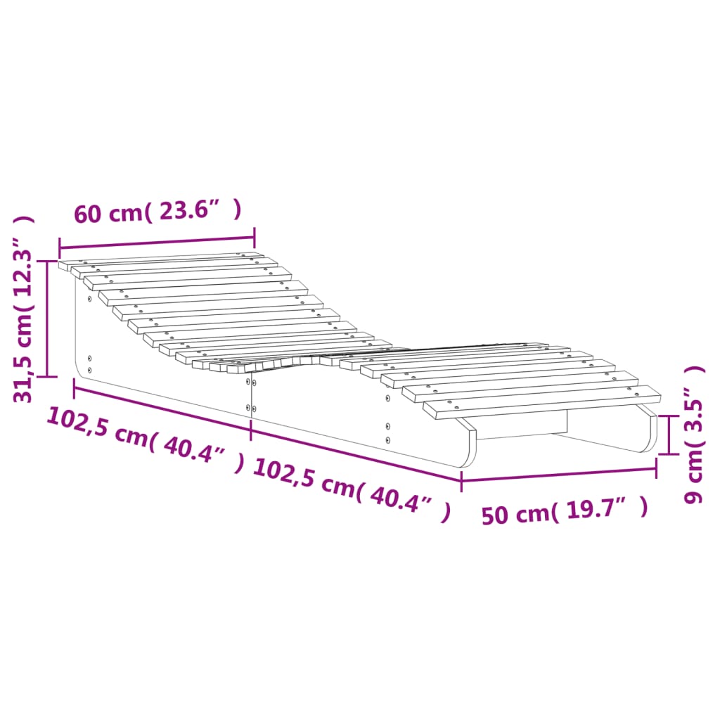 vidaXL Ξαπλώστρα Λευκό 205x60x31,5 εκ. από Μασίφ Ξύλο Πεύκου