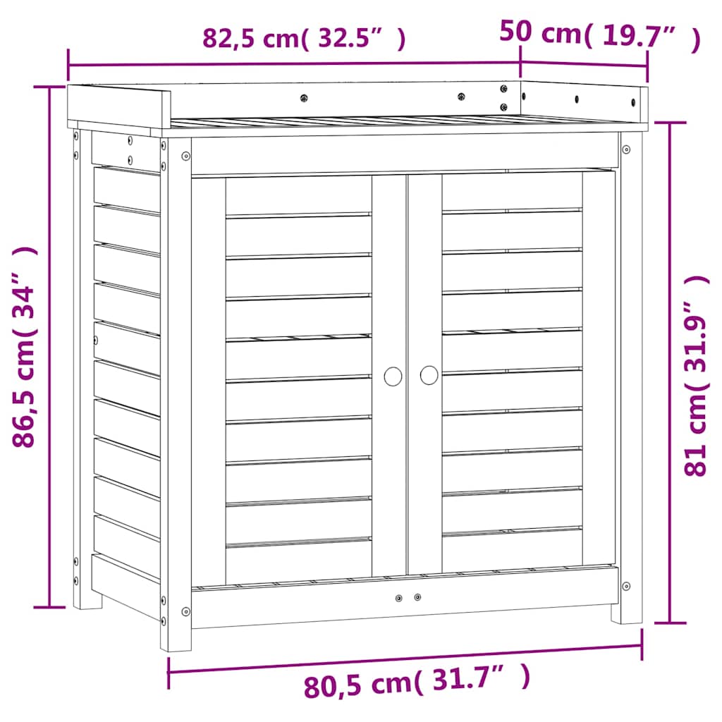 vidaXL Τραπέζι Κηπουρικής με Ράφια Καφέ 82,5x50x86,5 εκ. Μασίφ Πεύκο