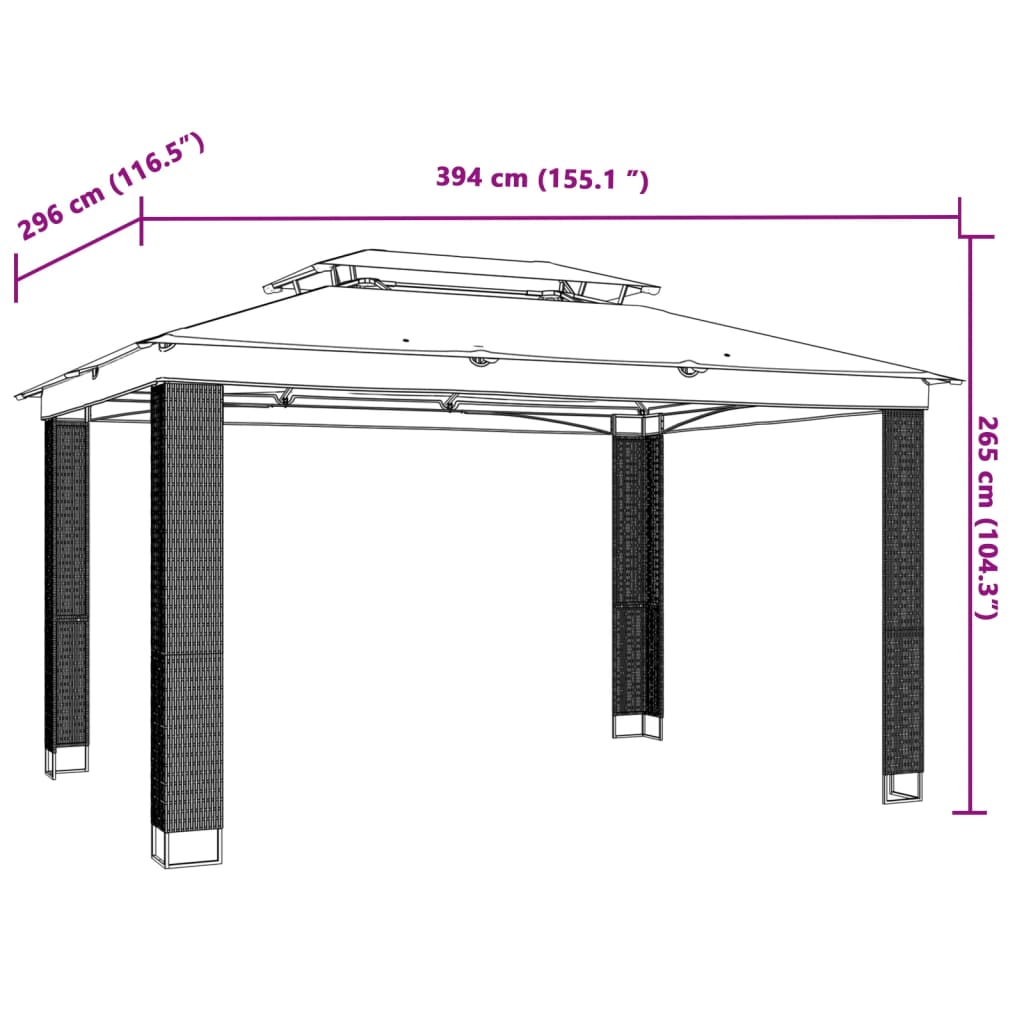 vidaXL Κιόσκι με Διπλή Οροφή Ανθρακί 3,94x2,96 μ. Ατσάλινο