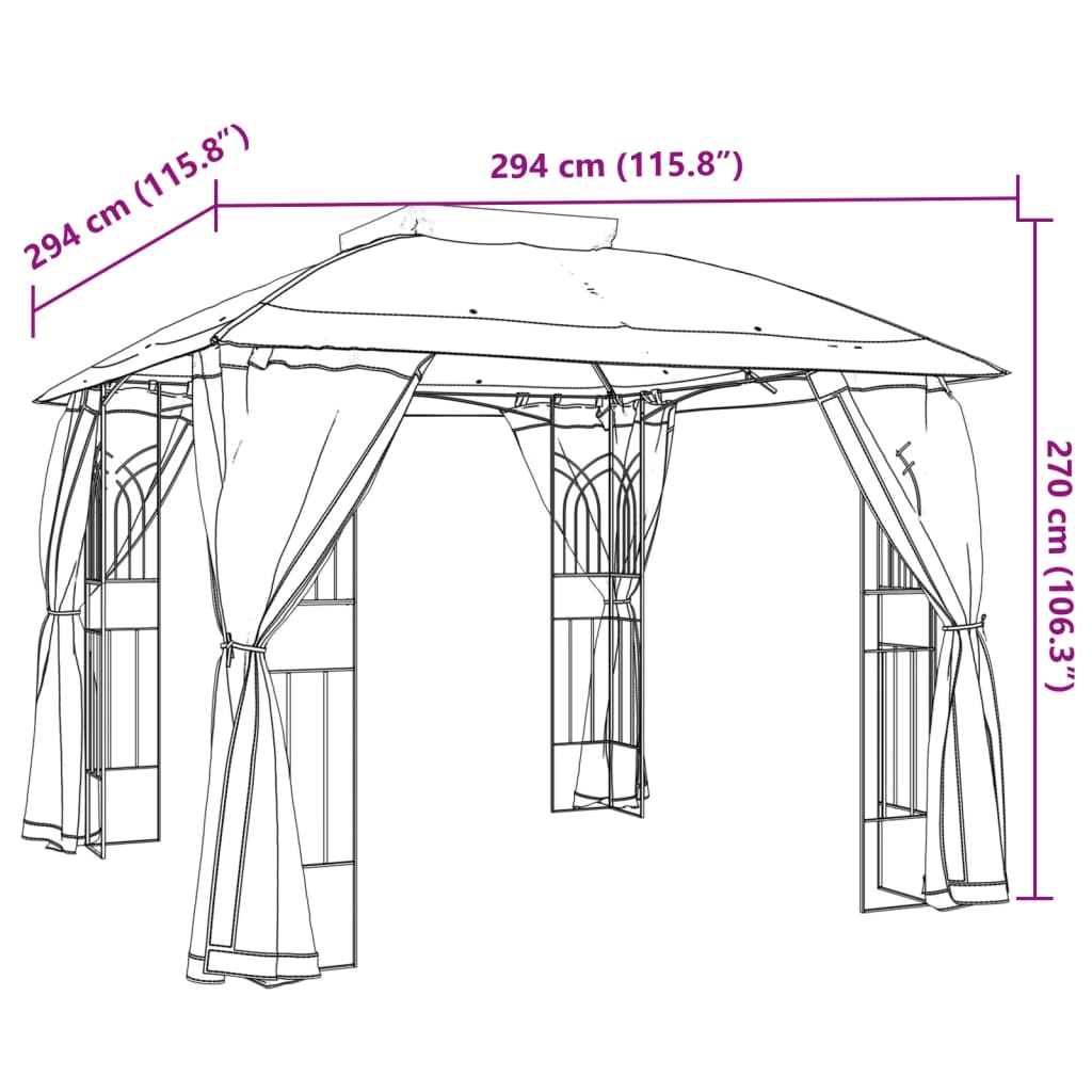 vidaXL Κιόσκι με Διπλούς Τοίχους/Δίχτυ Taupe 2,94x2,94 μ. από Ατσάλι