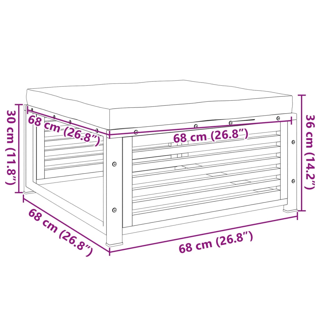 vidaXL Σκαμπό Κήπου 68x68x30 εκ. από Μασίφ Ξύλο Ακακίας με Μαξιλάρι