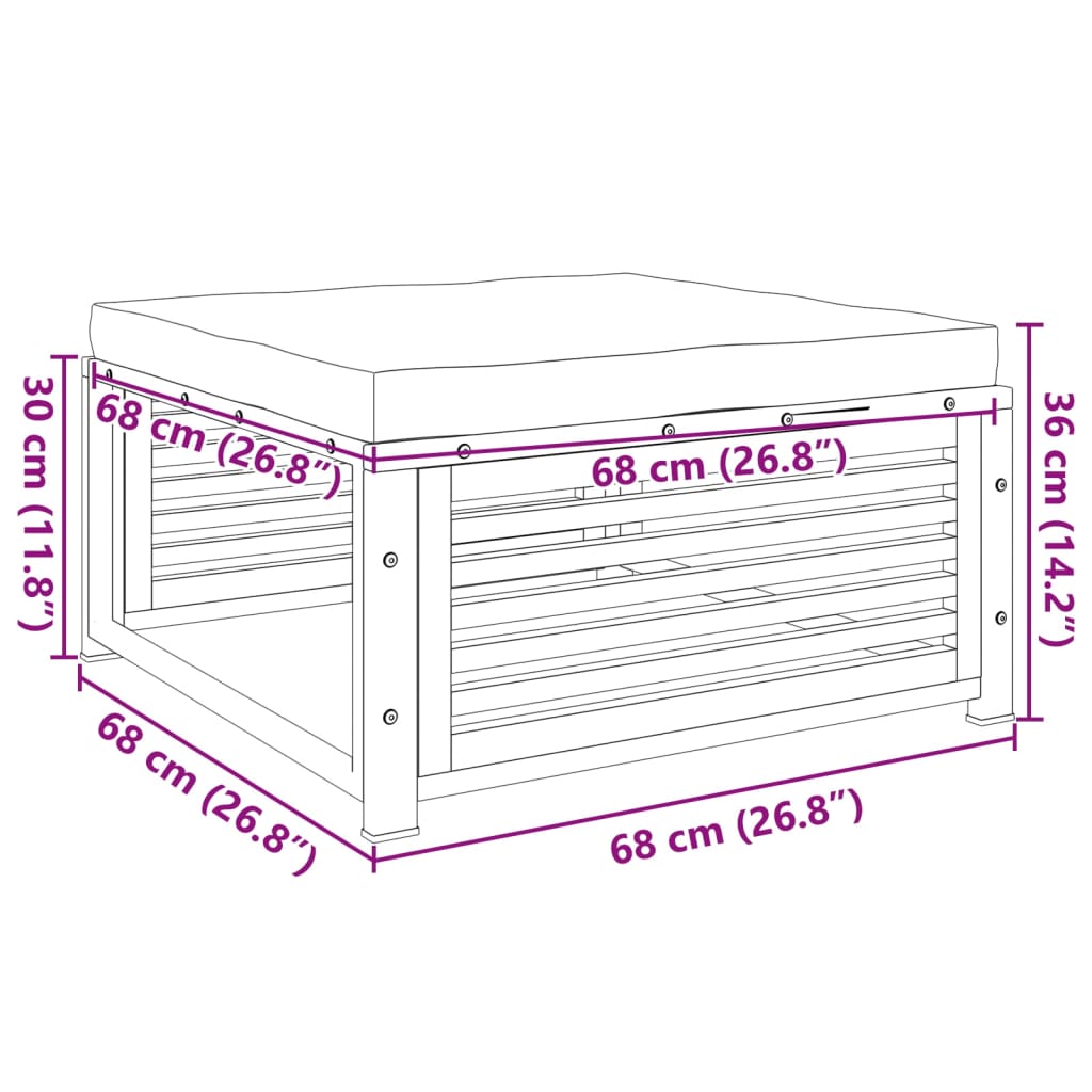 vidaXL Σκαμπό Κήπου 68x68x30 εκ. από Μασίφ Ξύλο Ακακίας με Μαξιλάρι