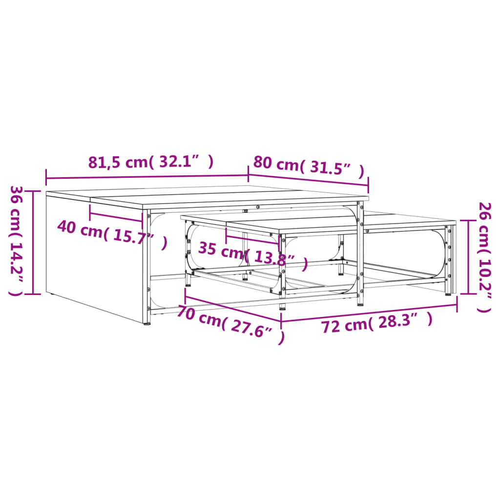 vidaXL Τραπεζάκια Ζιγκόν 2 τεμ. Μαύρα Επεξεργασμένο Ξύλο & Μέταλλο