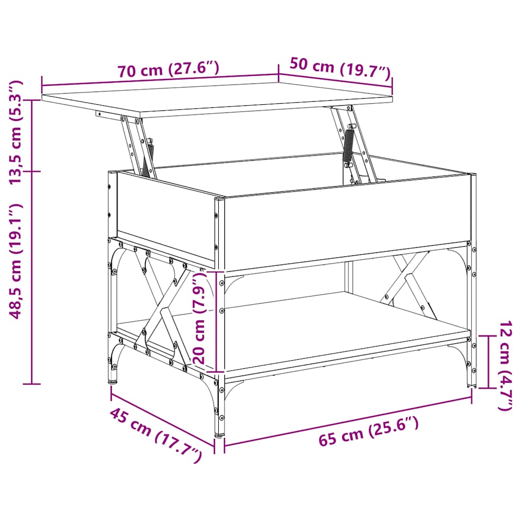 vidaXL Τραπεζάκι Σαλονιού Γκρι Sonoma 70x50x50 εκ. Επεξ. Ξύλο/Μέταλλο