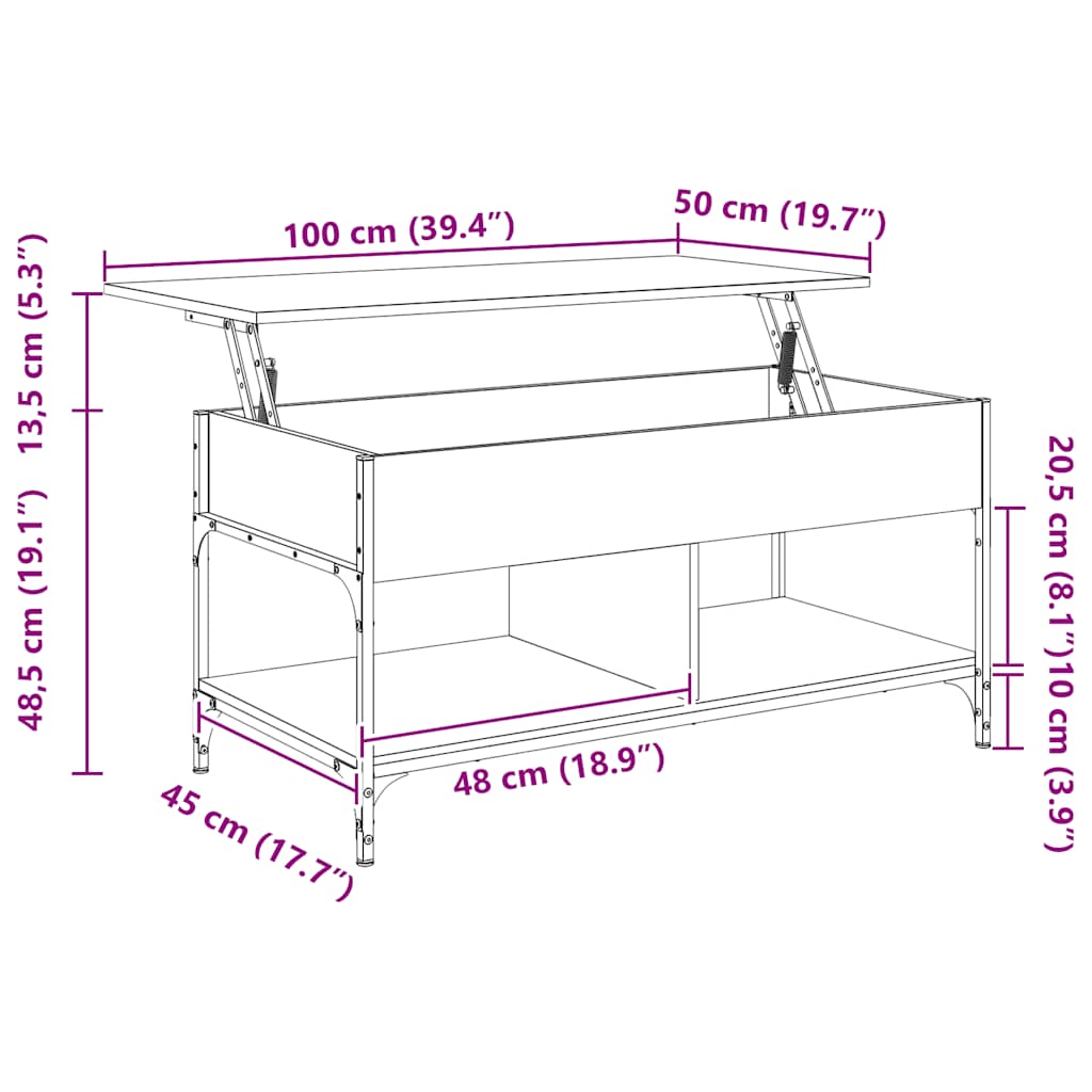 vidaXL Τραπεζάκι Σαλονιού Καφέ Δρυς 100x50x50 εκ. Επεξ. Ξύλο/Μέταλλο
